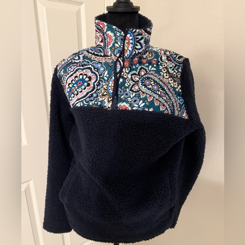Vera Bradley Black and Multicolor Paisley Fleece Pullover